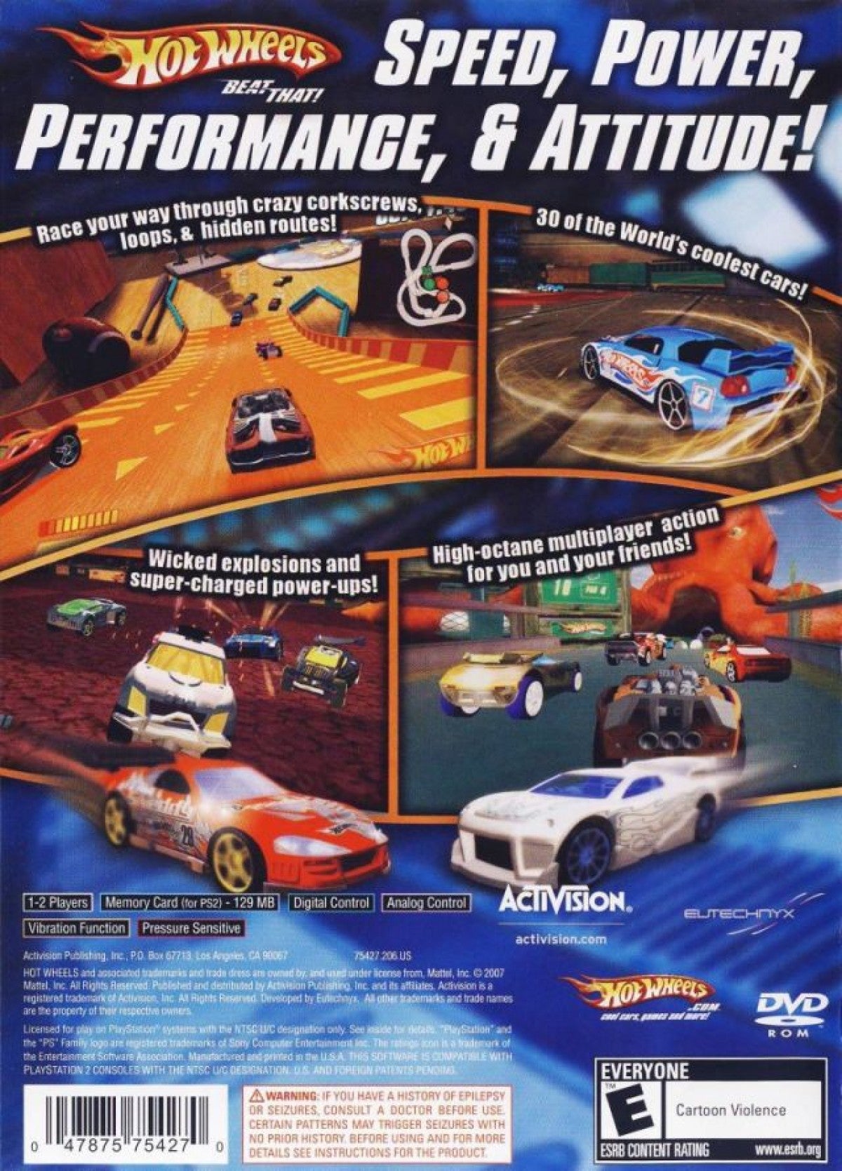 Hot Wheels: Beat That! back cover art for Playstation 2 racing video game