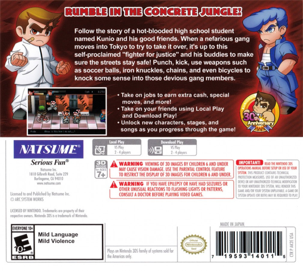 River City Tokyo Rumble back cover art for Nintendo 3DS (3DS) video game