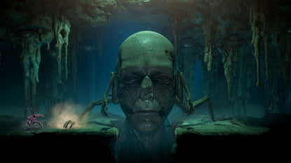 GRIME Definitive Edition Nintendo Switch inspired design featuring dark surreal action adventure aesthetic organic metamorphic world exploration challenging parry based combat grotesque cosmic environments metroidvania progression and atmospheric body horror gameplay presentation gameplay 