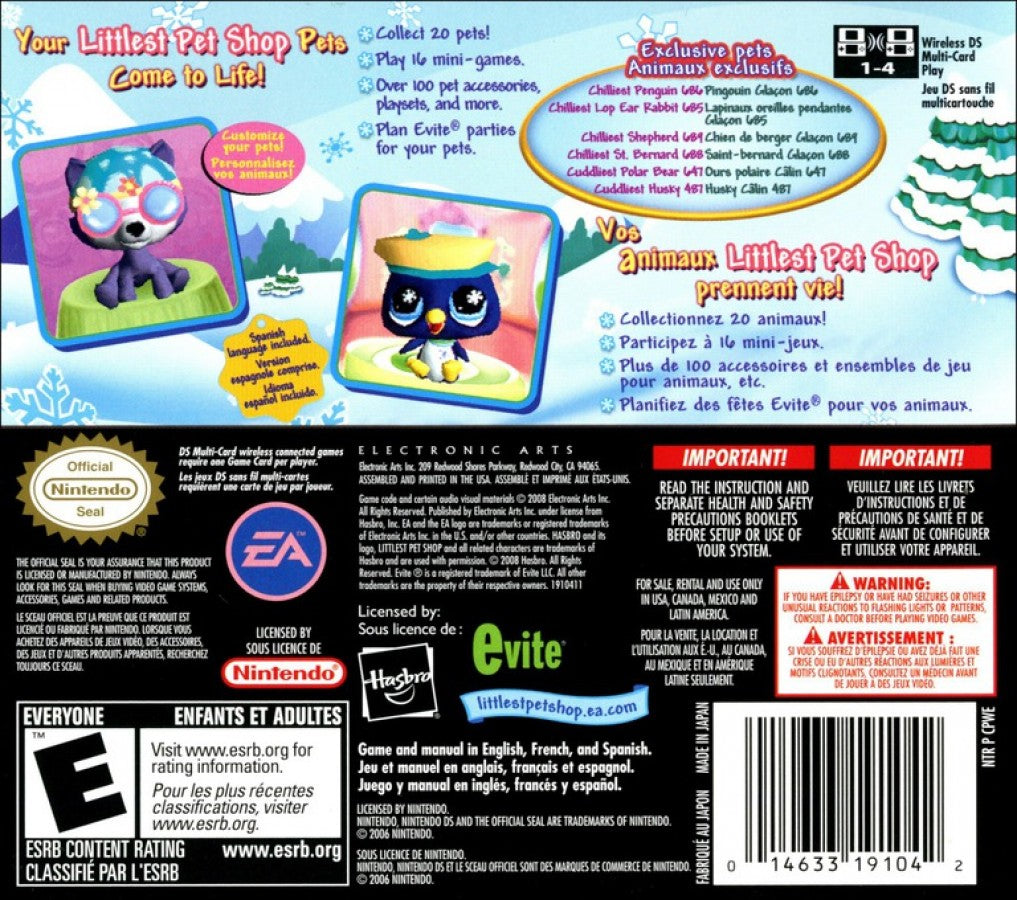 A cute winter-themed adventure where players care for pets, explore snowy areas, and enjoy fun mini-games in the Littlest Pet Shop universe back cover