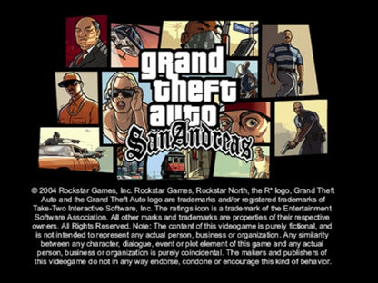 Grand Theft Auto San Andreas PlayStation 2 open-world action-adventure video game Rockstar Games CJ Carl Johnson returning home Los Santos San Fierro Las Venturas gang warfare missions exploration vehicle hijacking customization RPG elements 90s setting crime saga main menu title loading screen