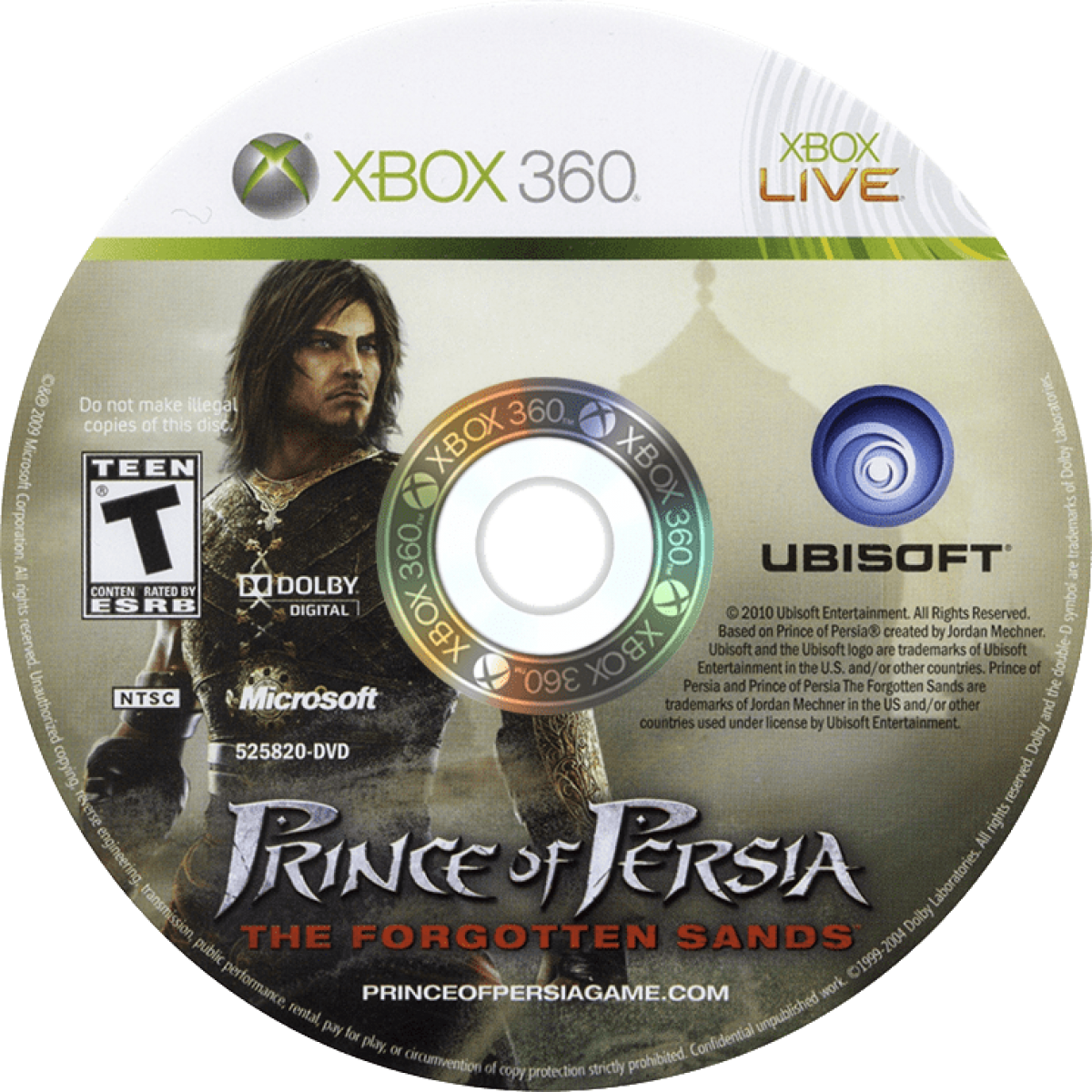 Prince of Persia: The Forgotten Sands disc for Xbox 360 (X360) video game