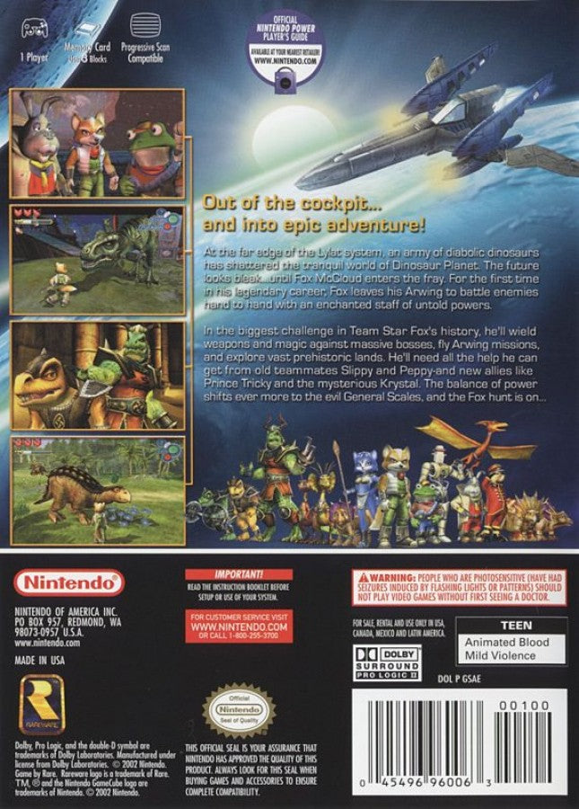 Starfox: Adventures back of case for Nintendo GameCube (GC) action adventure video game