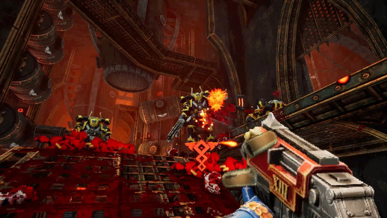 LocalID_68427 Warhammer 40000 Boltgun Nintendo Switch inspired design featuring retro inspired first person shooter aesthetic futuristic space marine warfare relentless enemy hordes explosive weapon combat gothic sci fi battlefields pixel styled visuals and fast paced action presentation gameplay