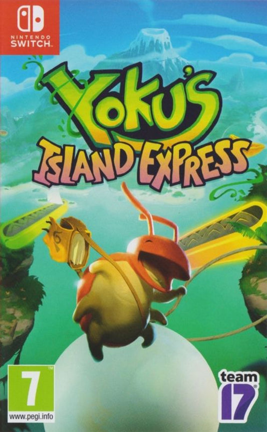 Yoku's Island Express Nintendo Switch inspired design featuring charming pinball platform adventure aesthetic vibrant tropical island exploration unique physics based gameplay colorful characters whimsical quests open world discovery and family friendly fun presentation front cover