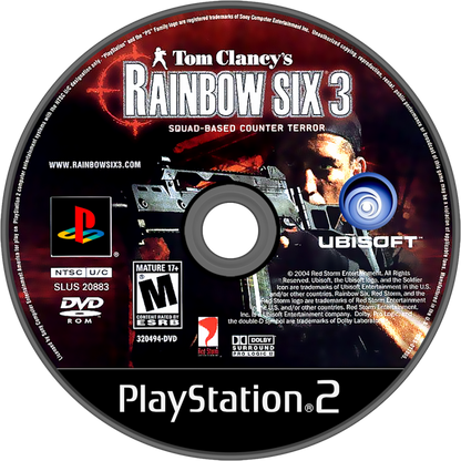 Tom Clancy's Rainbow Six 3 – PlayStation 2 (PS2) video game disc, tactical shooter.