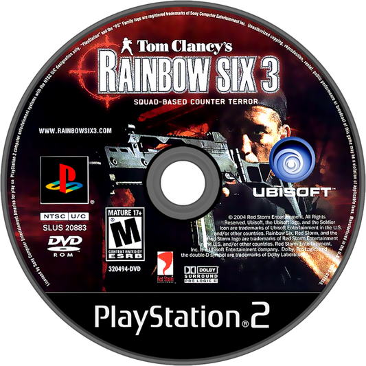 Tom Clancy's Rainbow Six 3 – PlayStation 2 (PS2) video game disc, tactical shooter.