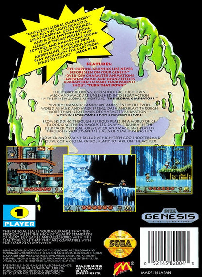 Mick and Mack as the Global Gladiators Sega Genesis retro video game action platformer back of case (1992)