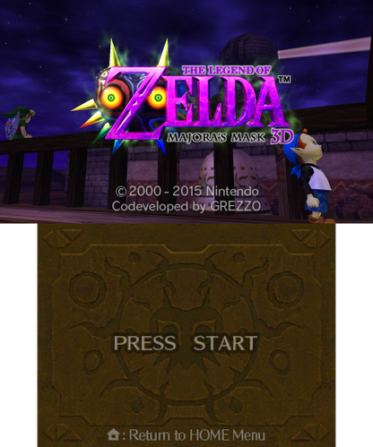 The Legend of Zelda: Majora's Mask 3D start screen for Nintendo 3DS (3DS) video game