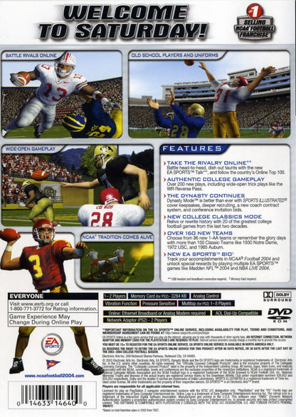 NCAA Football 2004 – PlayStation 2 (PS2) college football sports video game back of case