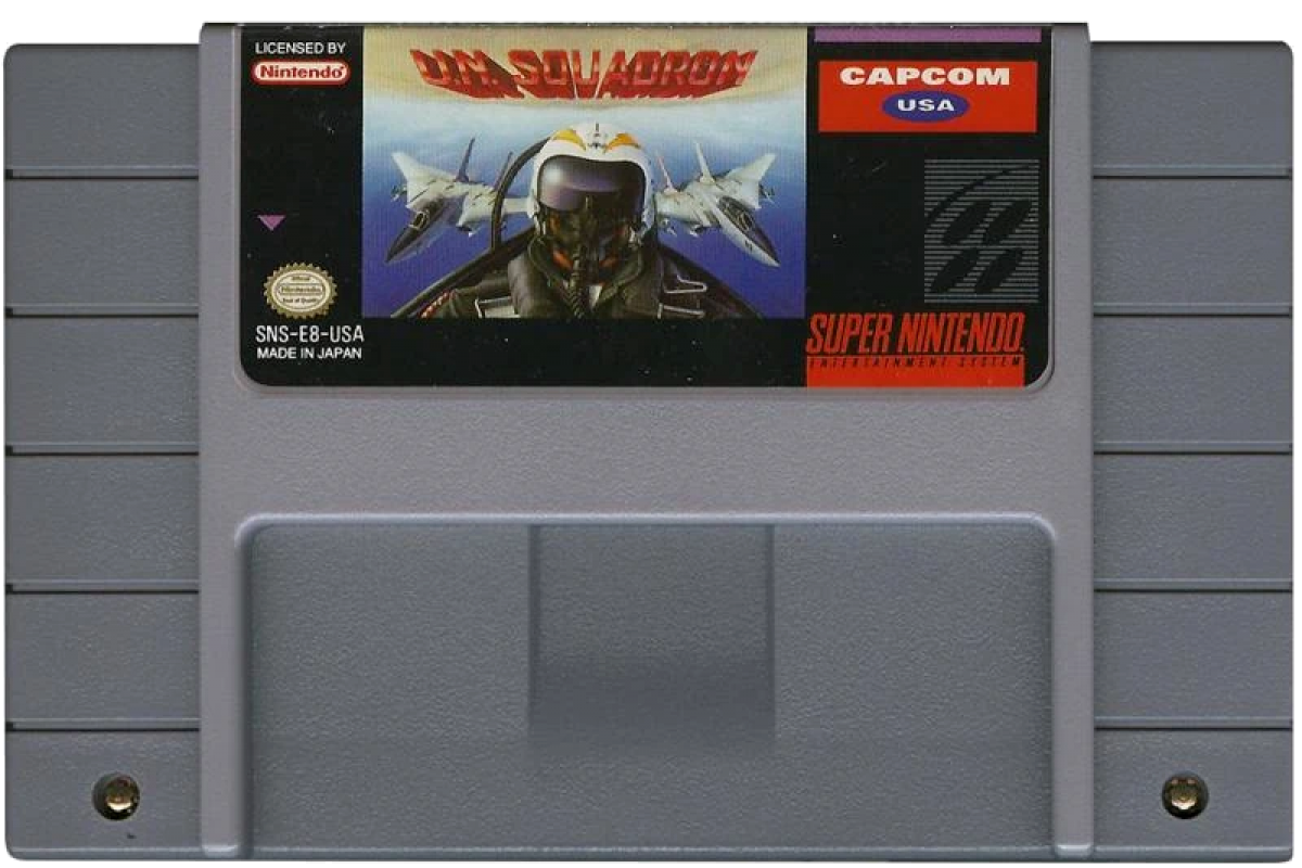 UN Squadron Super Nintendo Entertainment System SNES side-scrolling shoot em up arcade port video game based on Area 88 manga three selectable fighter jets weapons shop money system multiple stages branching paths Capcom classic cartridge