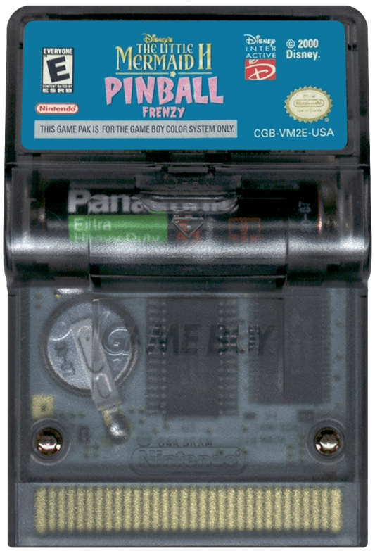 Disney’s The Little Mermaid II Pinball Frenzy for Game Boy Color, cartridge for a pinball video game with underwater-themed tables, arcade-style gameplay, score challenges, and Disney character visuals