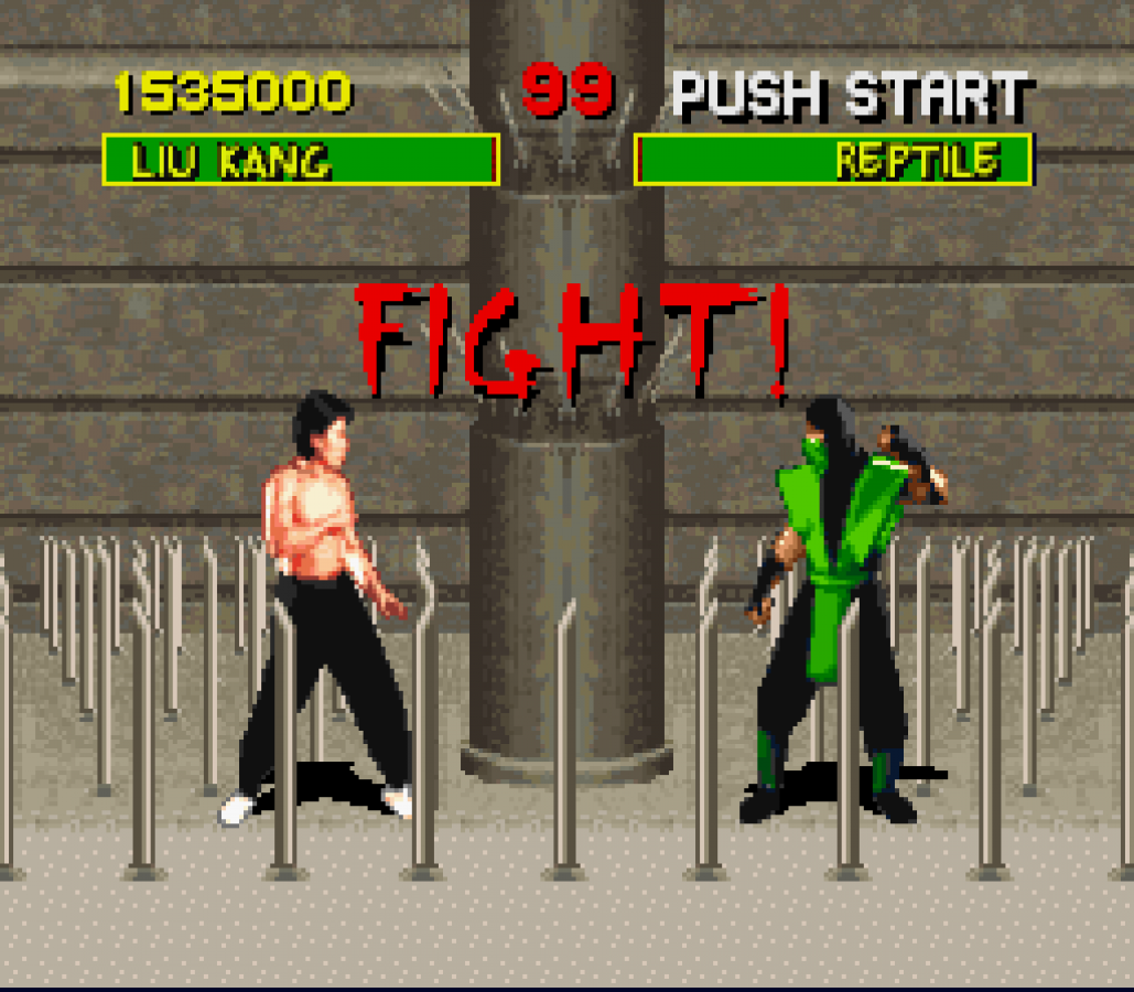 Mortal Kombat for Super Nintendo Entertainment System with classic 2D fighting and martial arts arcade action theme start of combat