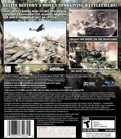 History Channel Battle For the Pacific back cover art for PlayStation 3 (PS3) video game