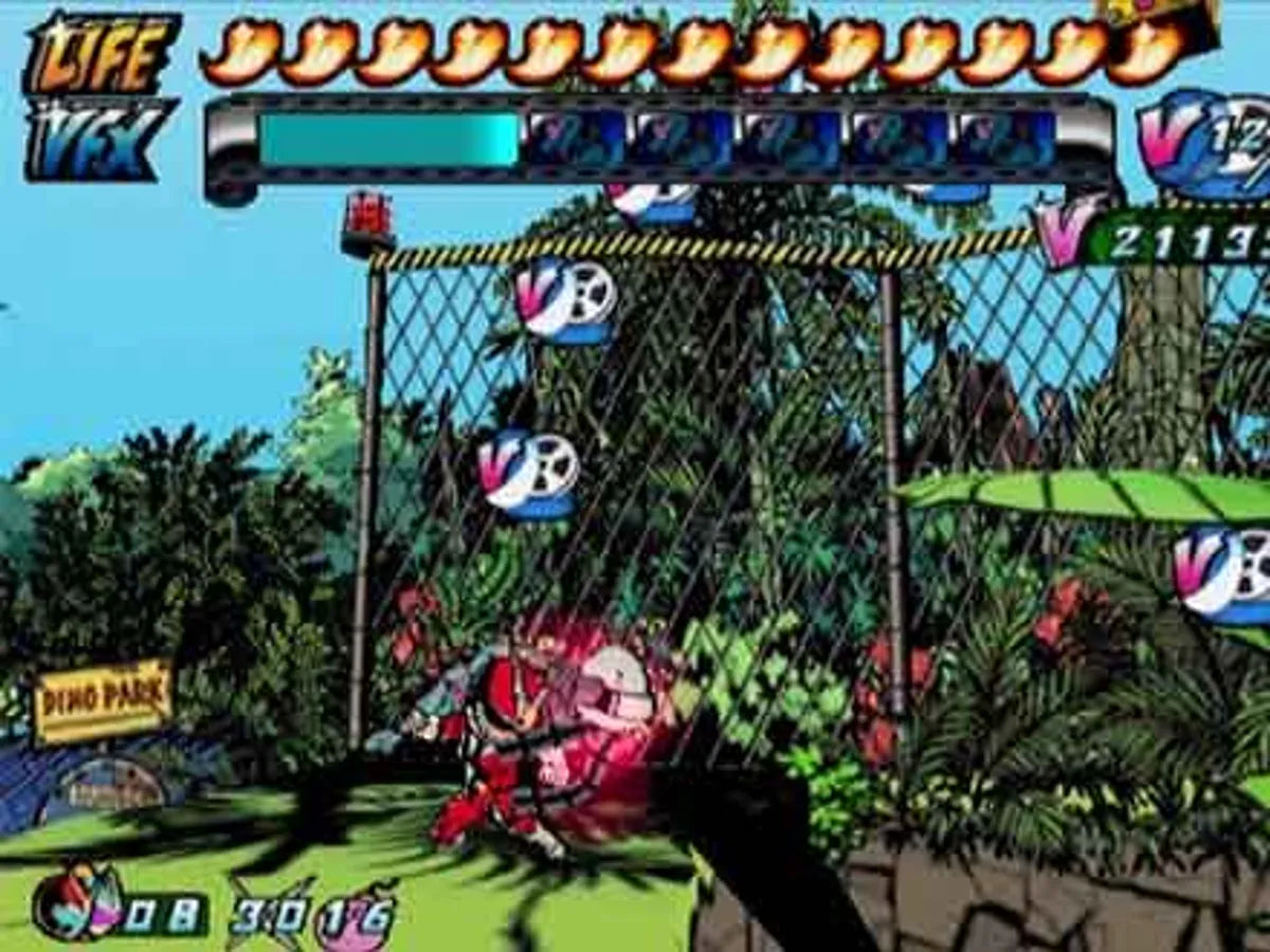 Viewtiful Joe 2 GameCube game featuring side-scrolling action platformer gameplay with stylized comic book visuals screenshot