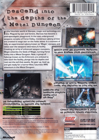 Metal Dungeon retro Xbox video game Metal Dungeon Xbox dungeon crawler RPG turn based combat party based fantasy role playing game Xbox release back of case