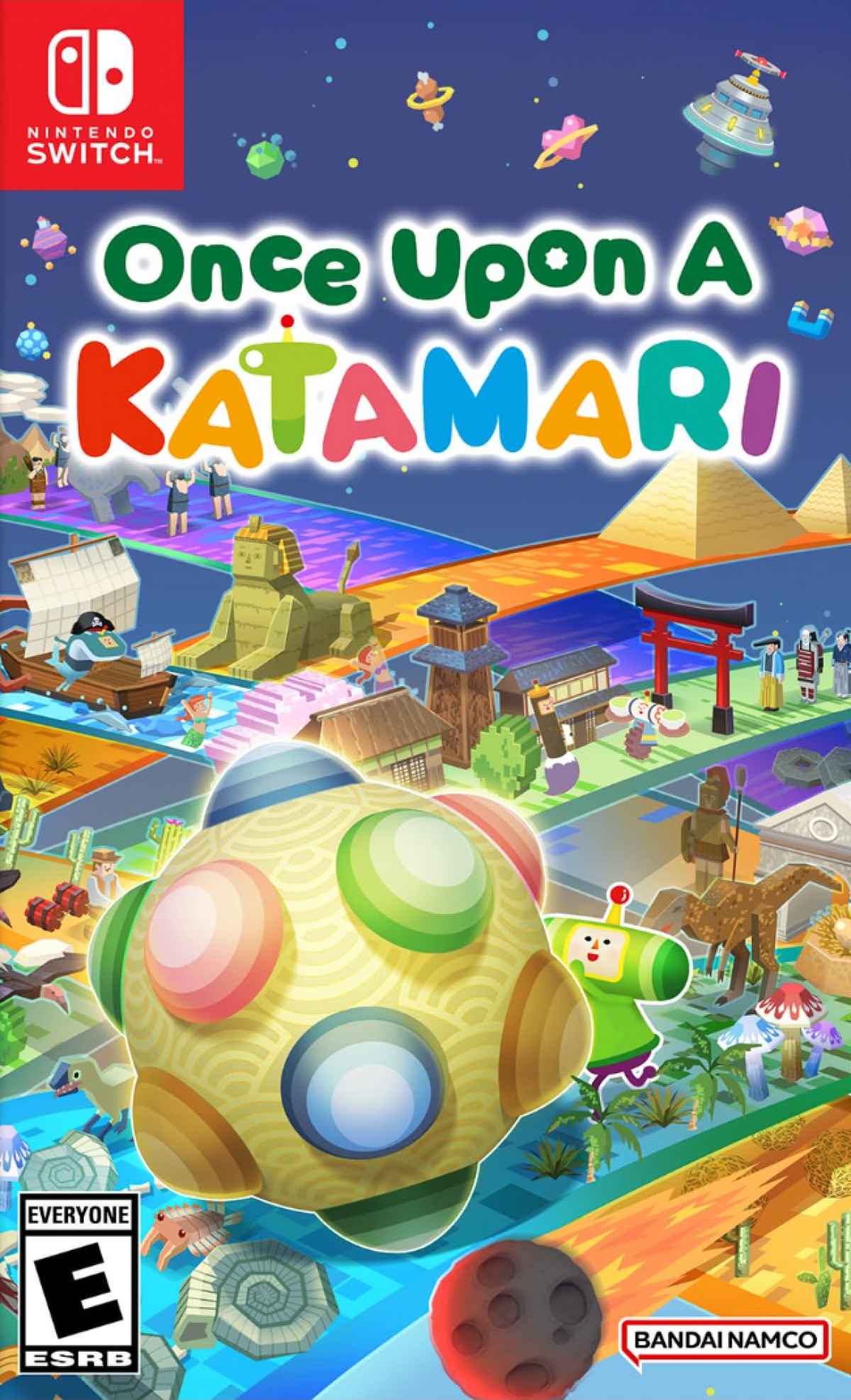 Once Upon A Katamari Nintendo Switch whimsical rolling puzzle adventure game fairy tale theme rolling up objects to restore stories creative gameplay King of All Cosmos colorful worlds cover art