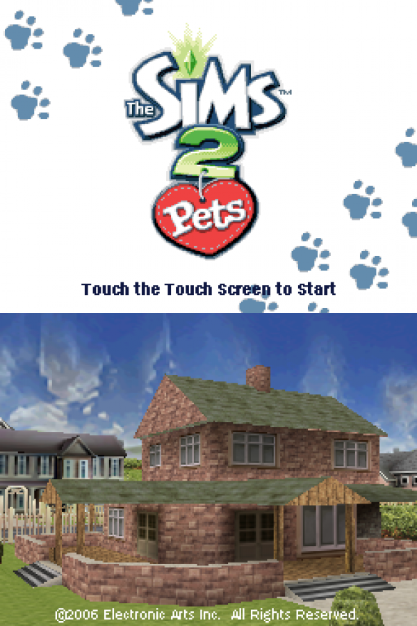 The Sims 2: Pets start screen for Nintendo DS (DS) life simulation video game