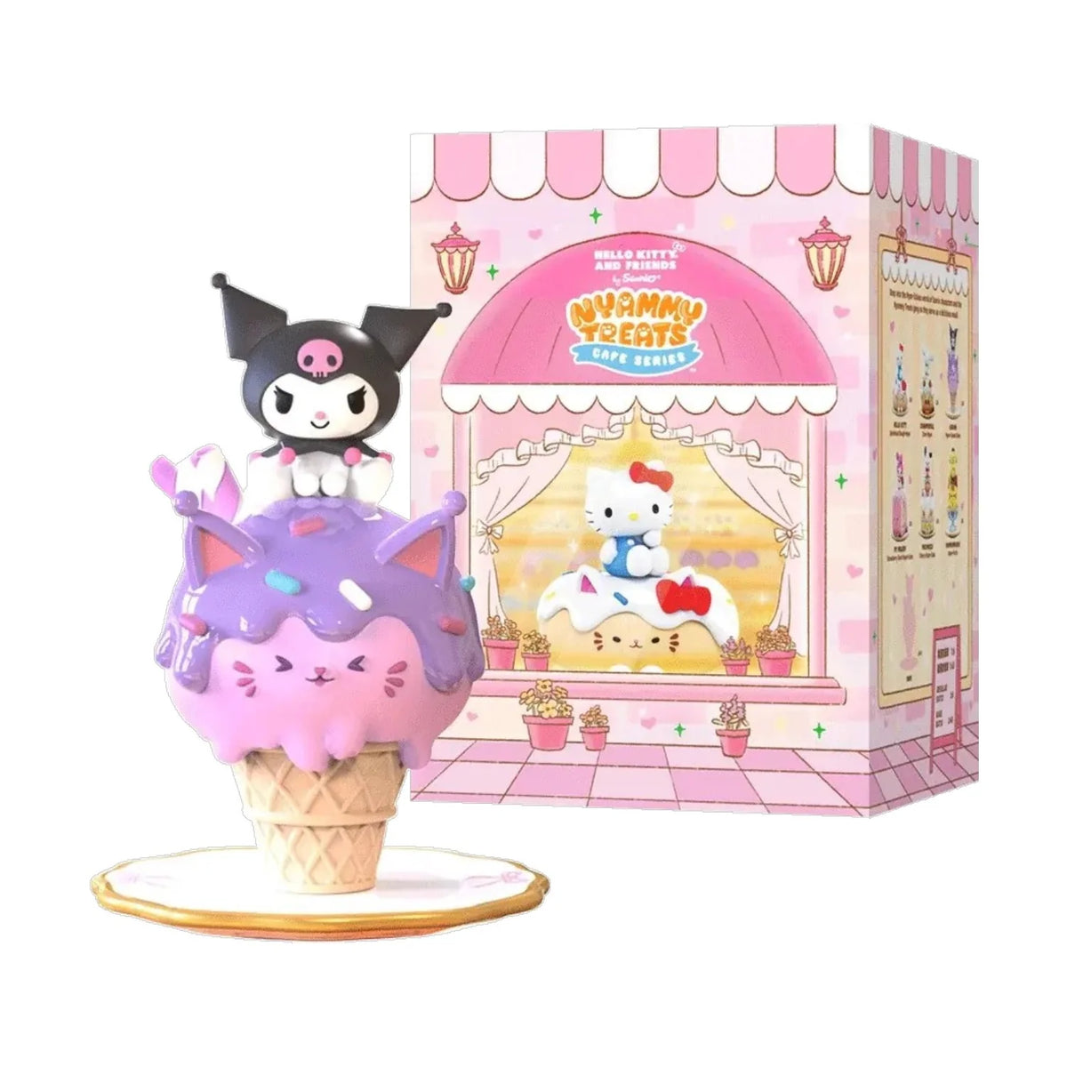 Nyammy Treats Sanrio Cafe Series Blind Box Sanrio collectible figure featuring cute cafe themed character designs adorable food inspired accessories pastel colors sweet dessert styling mystery surprise figure collectible toy kawaii character merchandise desk display shelf decor Sanrio fan collection and Japanese pop culture collectible appeal
