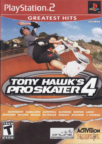 Tony Hawk's Pro Skater 4 [Greatest Hits] – PlayStation 2 (PS2) video game cover image, skateboarding sports action.