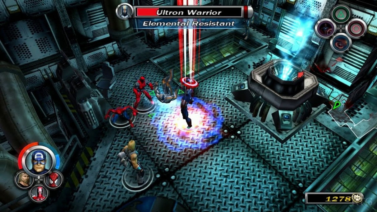 Marvel Ultimate Alliance PS2 Sony PlayStation 2 action RPG beat em up superhero team based combat Marvel characters roster customization cooperative multiplayer dungeon crawler story missions Diablo style gameplay retro gaming PlayStation 2 software video game title gameplay