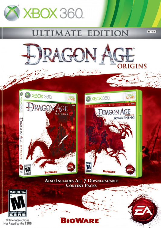 Dragon Age Origins Ultimate Edition for Xbox 360 role playing video game featuring the complete epic fantasy campaign all DLC deep character choices tactical combat and immersive BioWare storytelling experience cover art