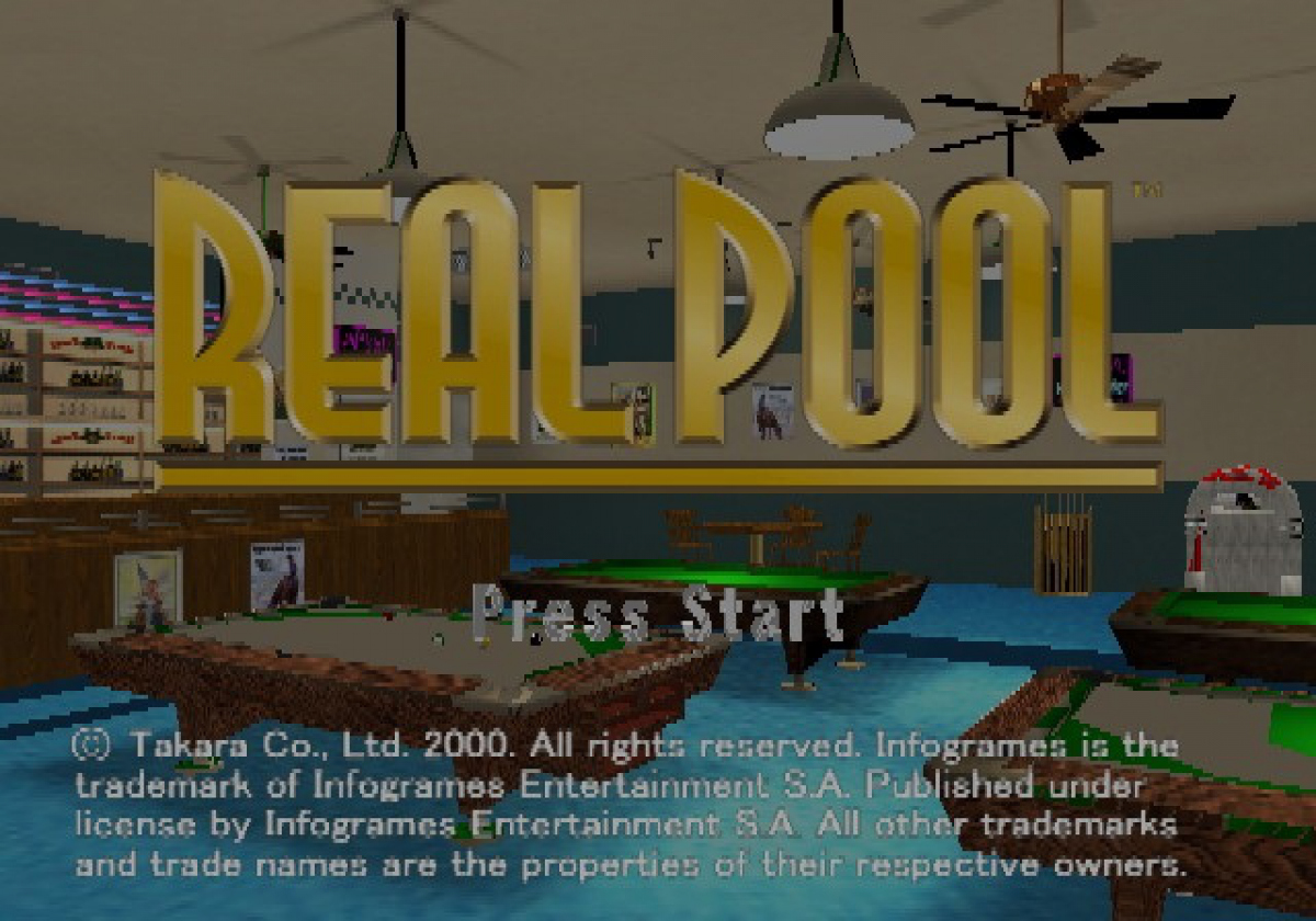 Real Pool – PlayStation 2 (PS2) video game title screen, cue sports simulation game.