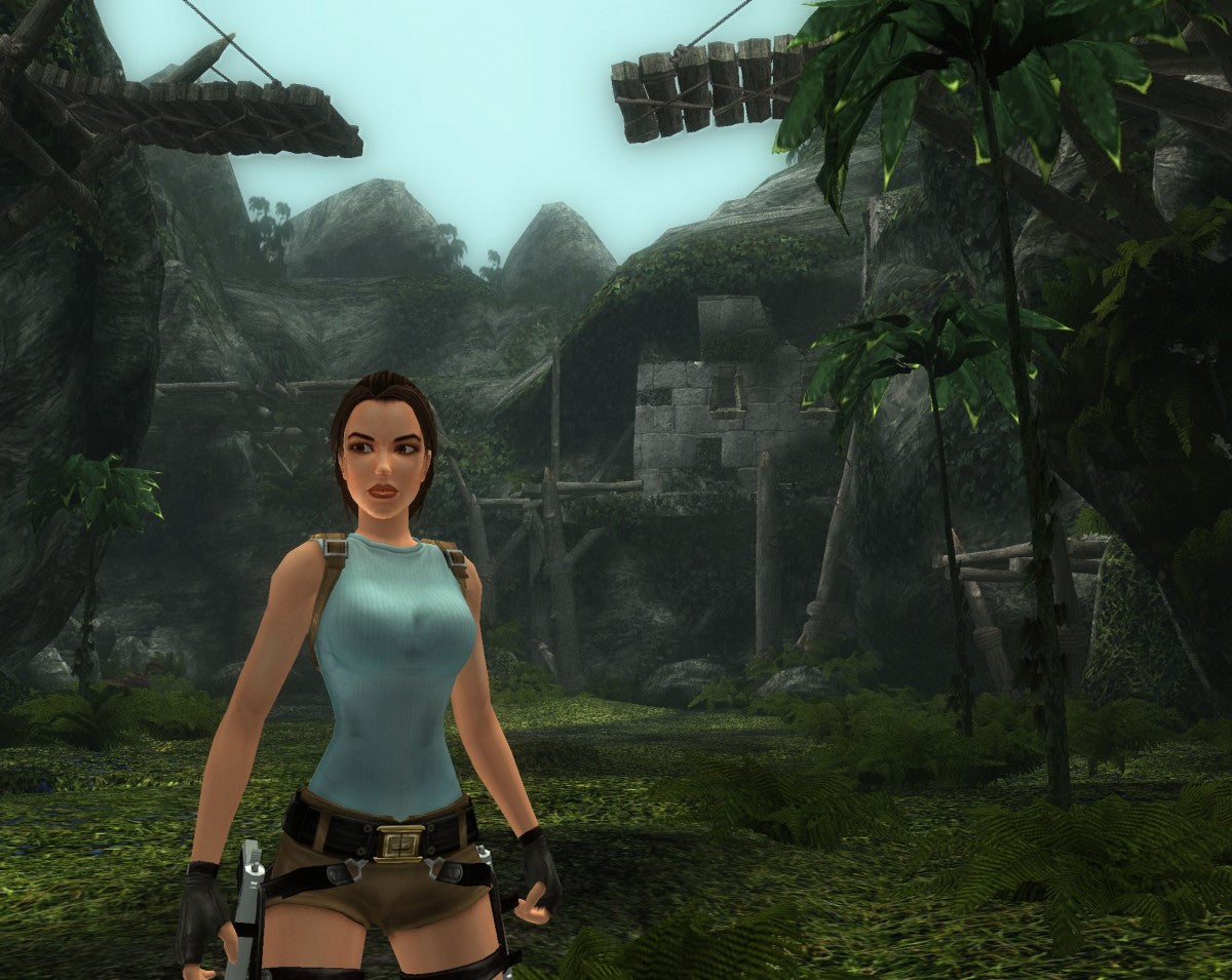 Tomb Raider Anniversary PS2 Sony PlayStation 2 action adventure game Lara Croft platforming puzzle solving exploration remake classic Tomb Raider Core Design Crystal Dynamics third person adventure PlayStation 2 software video game title gameplay