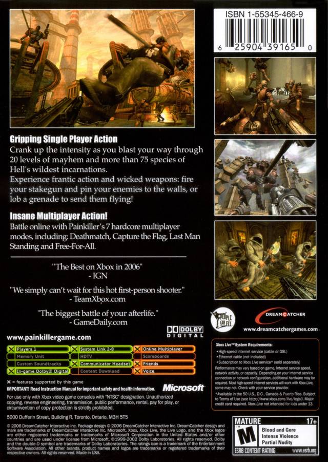 Painkiller: Hell Wars back cover art for Xbox (XBOX) video game
