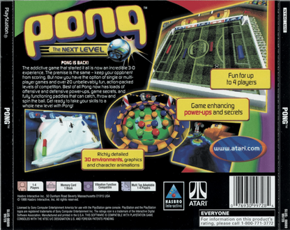 Pong: The Next Level back of case for PlayStation 1 (PS1) arcade video game