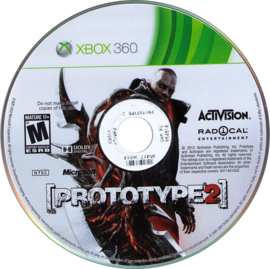 Prototype 2 disc for Xbox 360 (X360) open-world action-adventure video game