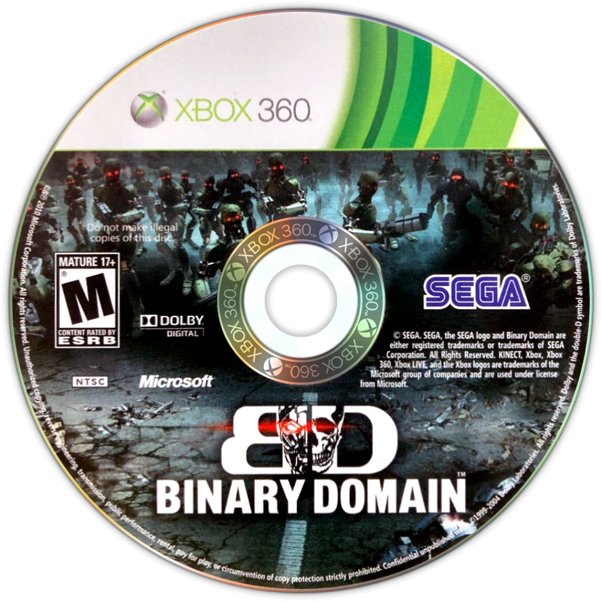 Binary Domain Xbox 360 third-person shooter squad-based sci-fi action video game with robot enemies and consequence-driven narrative disc
