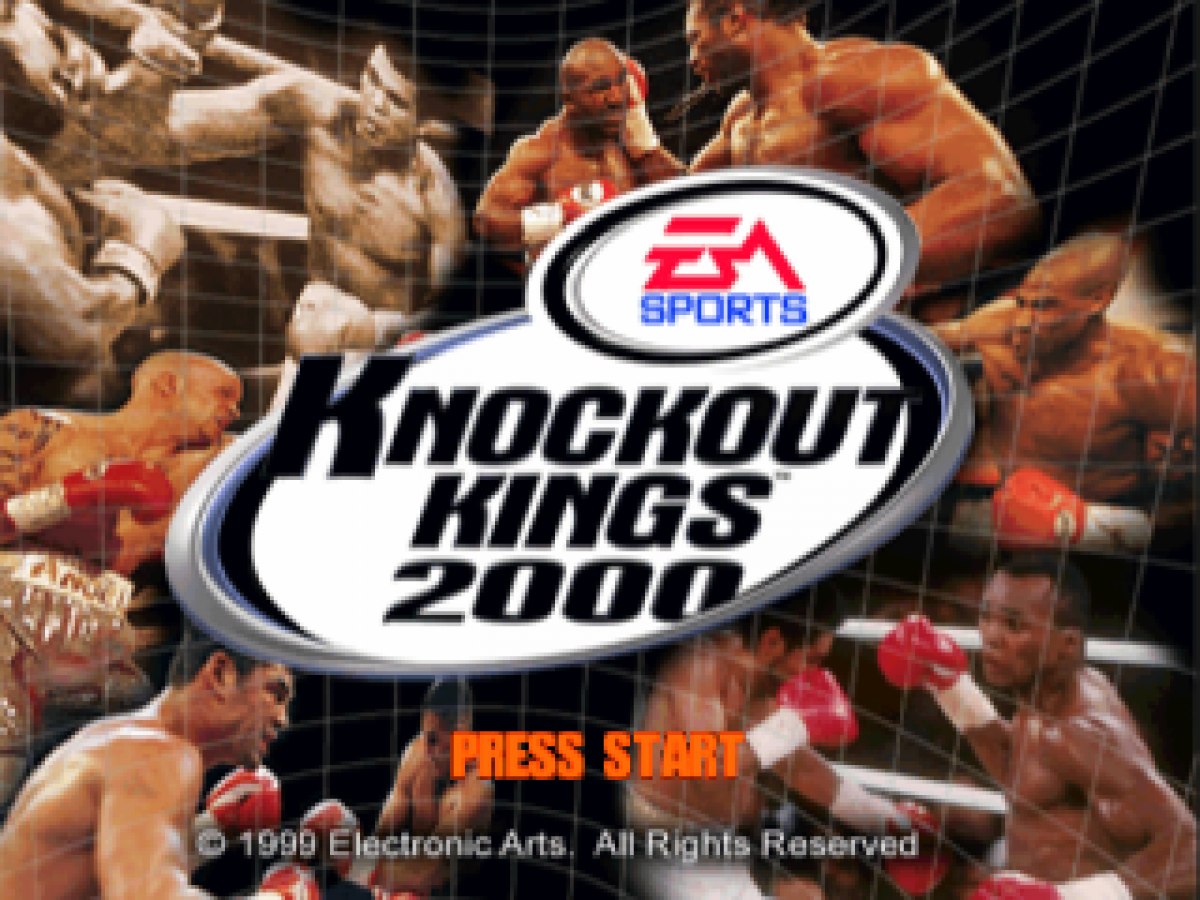 Knockout Kings 2000 title screen for PlayStation 1 (PS1) boxnig video game.