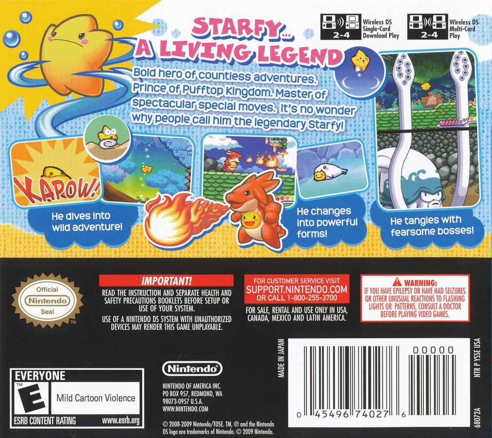 The Legendary Starfy Nintendo DS DS for platforming adventure video game fans featuring Starfy underwater exploration colorful levels platforming challenges enemy battles power ups puzzle solving charming characters and family friendly Nintendo DS gameplay collectible gaming appeal back cover art