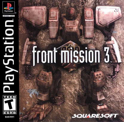 Retro Front Mission 3 PS1 cover art inspired design featuring tactical mech warfare anime military strategy game aesthetic vintage PlayStation RPG graphics futuristic wanzer combat nostalgic Squaresoft gaming fan apparel cover art