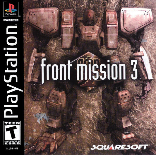 Retro Front Mission 3 PS1 cover art inspired design featuring tactical mech warfare anime military strategy game aesthetic vintage PlayStation RPG graphics futuristic wanzer combat nostalgic Squaresoft gaming fan apparel cover art