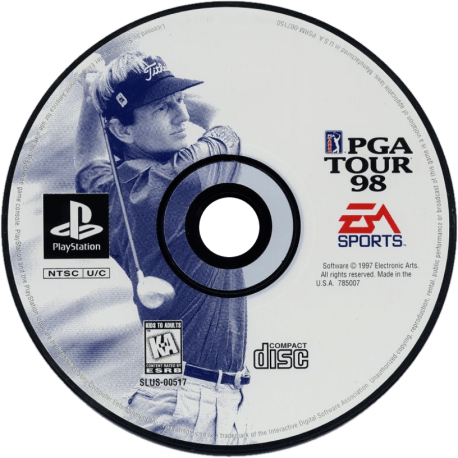PGA Tour 98 PlayStation 1 PS1 golf simulation sports game EA Sports golf courses professional golf PGA Tour classic retro PlayStation One video game driving putting tournament gameplay disc 
