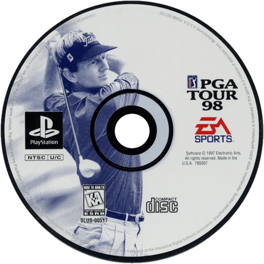 PGA Tour 98 PlayStation 1 PS1 golf simulation sports game EA Sports golf courses professional golf PGA Tour classic retro PlayStation One video game driving putting tournament gameplay disc 