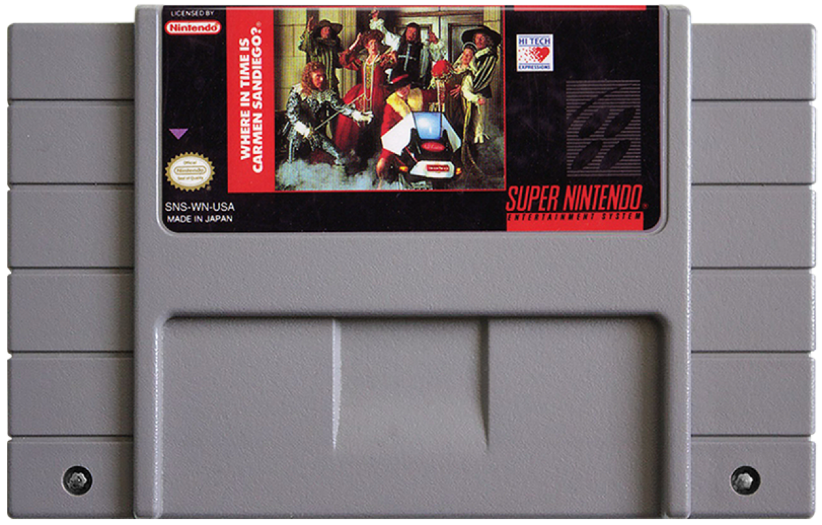 Where in Time is Carmen Sandiego cartridge for Super Nintendo Entertainment System SNES retro video game 