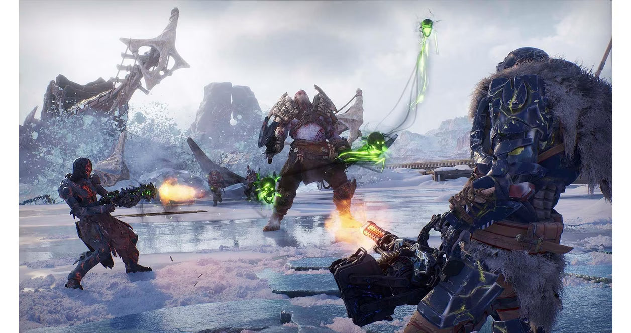 Outriders: Worldslayer for PlayStation 4 (PS4) at Gamers INC, featuring the definitive co-op looter-shooter experience with a massive new campaign, the endgame Trial of Tarya Gratar, and powerful Apocalypse Tier gear to customize your ultimate Altered warrior gameplay screenshot