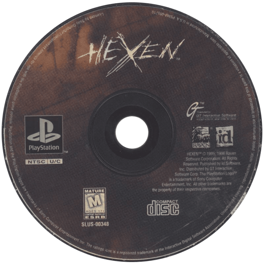 Hexen PlayStation PS1 for dark fantasy first person shooter video game fans featuring medieval combat powerful magic weapons dungeon exploration demonic enemies atmospheric environments challenging levels intense action gothic fantasy gameplay classic console FPS collectible gaming appeal disc