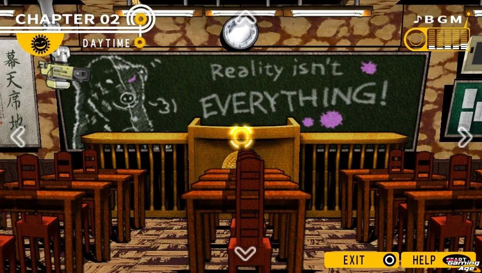 Danganronpa Trigger Happy Havoc PlayStation Vita video game, visual novel adventure, murder mystery investigation, anime-style storytelling, handheld console title gameplay screenshot