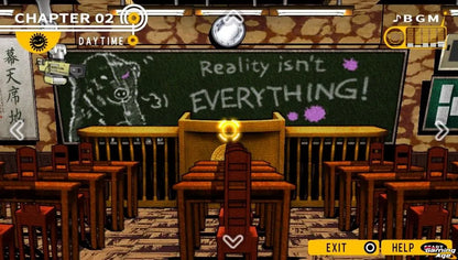 Danganronpa Trigger Happy Havoc PlayStation Vita video game, visual novel adventure, murder mystery investigation, anime-style storytelling, handheld console title gameplay screenshot