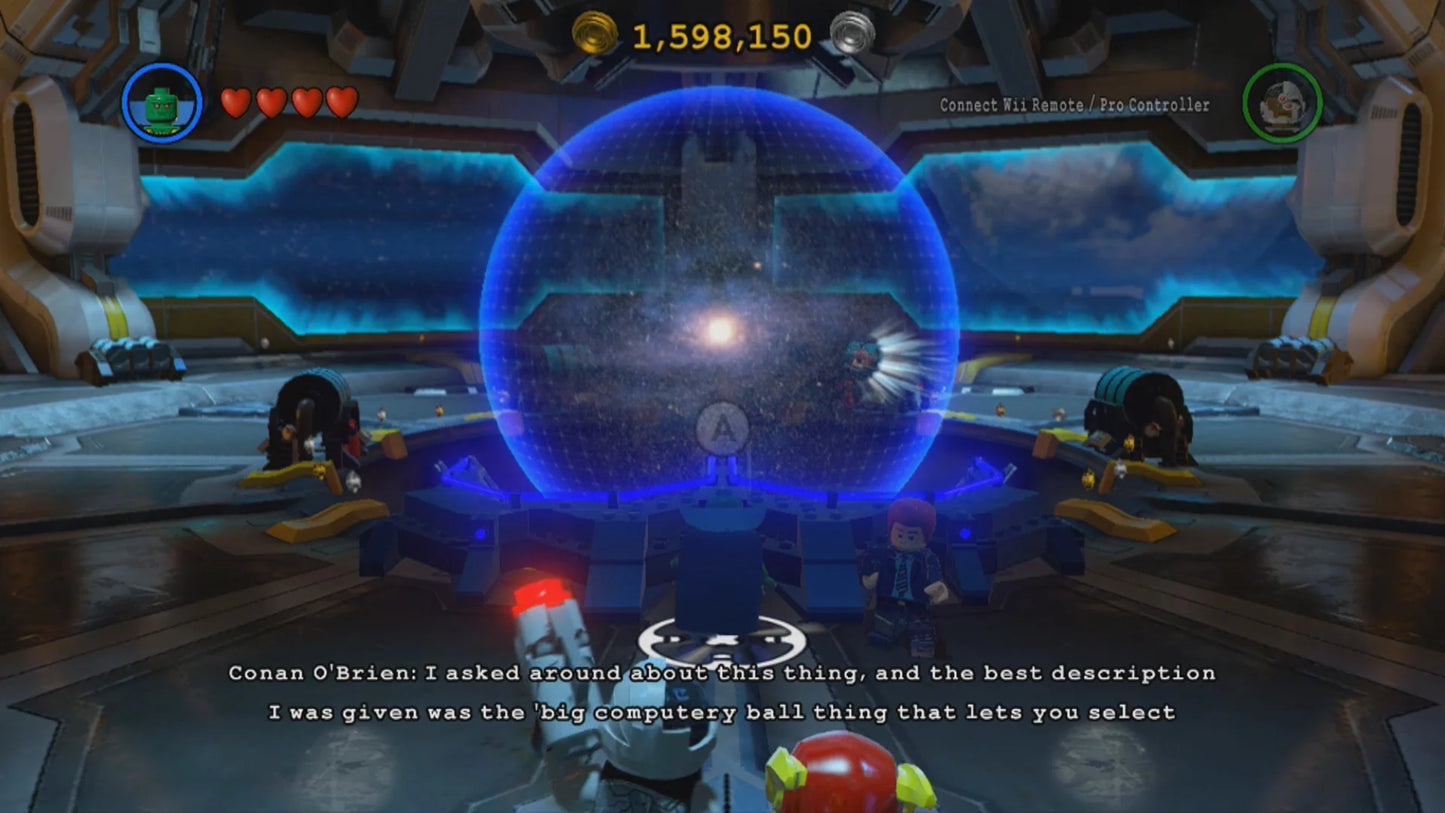 LEGO Batman 3 Beyond Gotham Xbox 360 action-adventure video game Batman Robin Justice League Lantern worlds outer space setting Brainiac villain character swapping puzzle solving brick-building humor DC Comics superhero roster Lantern rings powers co-op gameplay gameplay screenshot