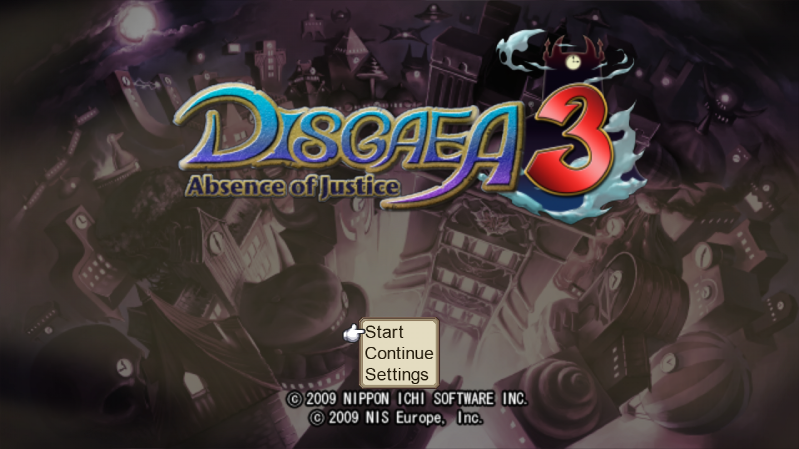 Disgaea 3: Absence of Justice title screen for PlayStation 3 (PS3) video game