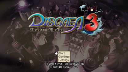 Disgaea 3: Absence of Justice title screen for PlayStation 3 (PS3) video game