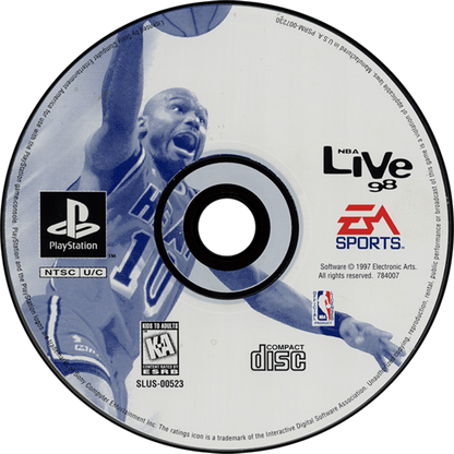 NBA Live 98 basketball simulation game featuring NBA teams and players season mode fast paced gameplay and realistic court action disc