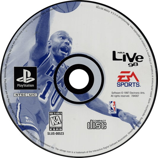 NBA Live 98 basketball simulation game featuring NBA teams and players season mode fast paced gameplay and realistic court action disc