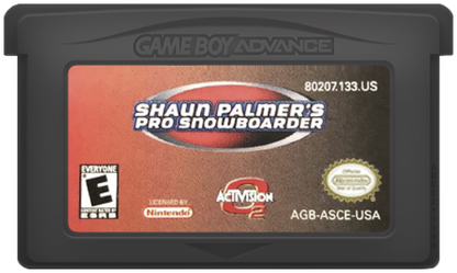 Shaun Palmer’s Pro Snowboarder for Game Boy Advance (GBA), cartridge for a retro video game featuring snowboarding gameplay, trick-based challenges, downhill racing, extreme sports action, and arcade-style competition
