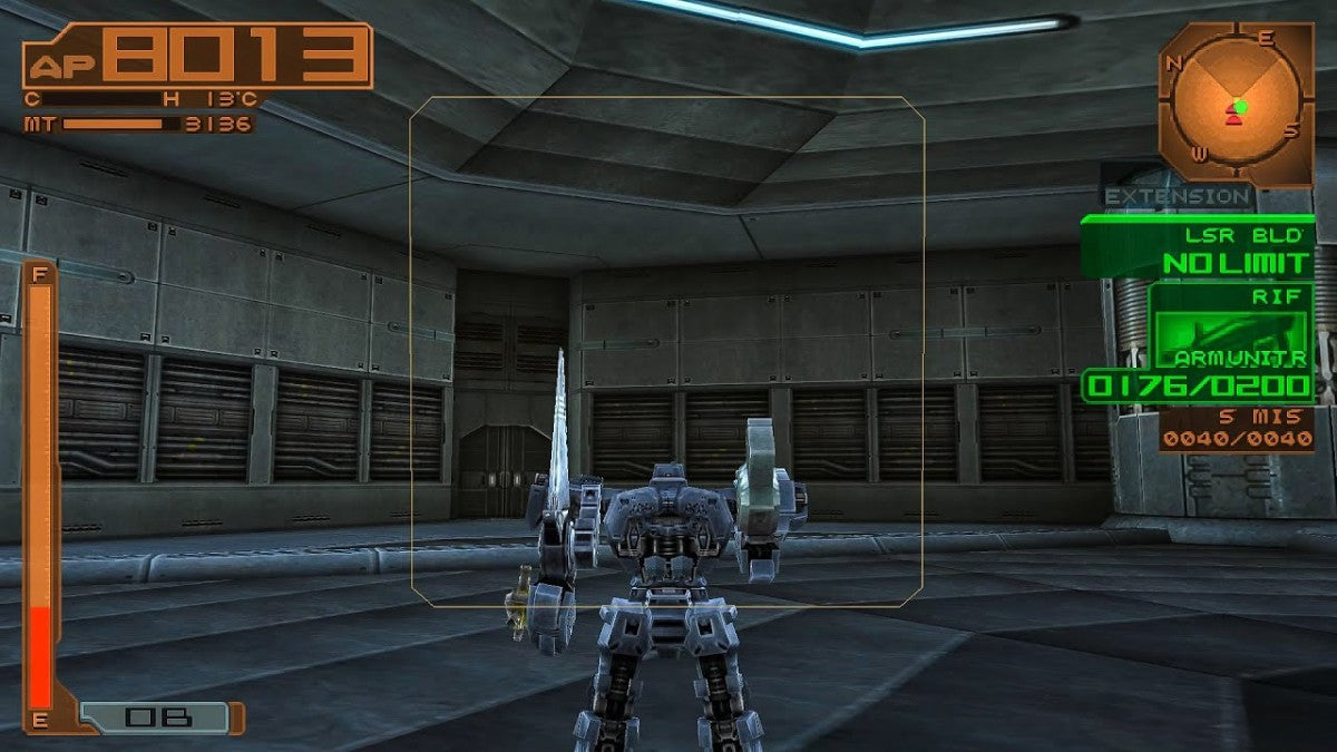 Retro Armored Core Silent Line PS2 inspired design featuring futuristic mech combat aesthetic vintage PlayStation 2 customizable armored robots dystopian warfare high speed tactical battles industrial sci fi atmosphere nostalgic FromSoftware action gameplay